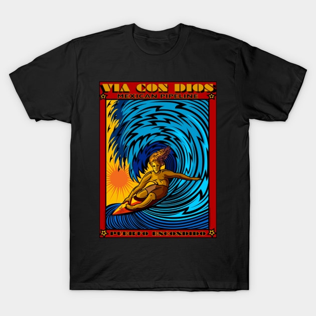 SURFING MEXICAN PIPELINE PUERTO ESCONDIDO MEXICO T-Shirt by Larry Butterworth